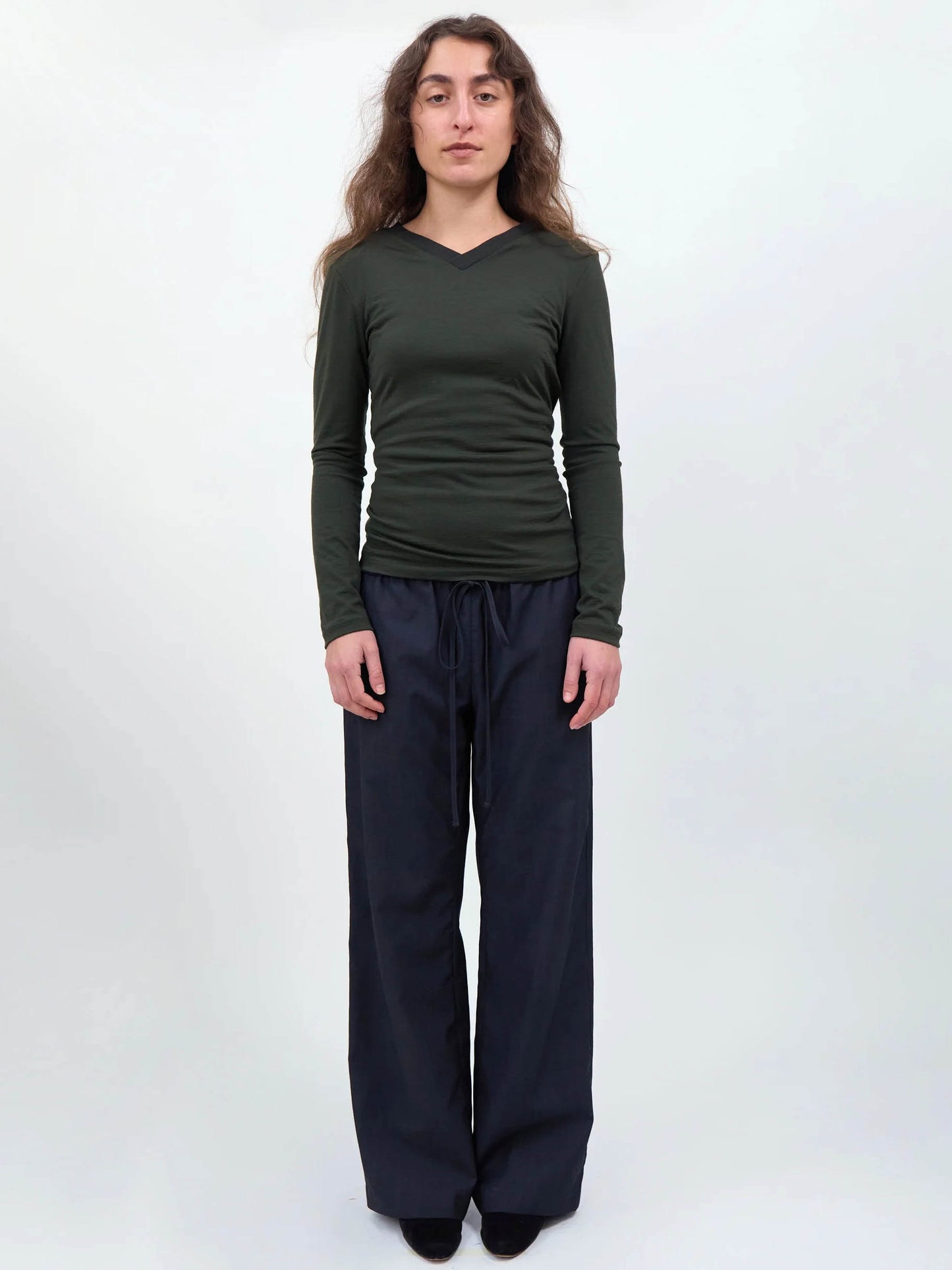 High V-Neck Long Sleeve - Khaki